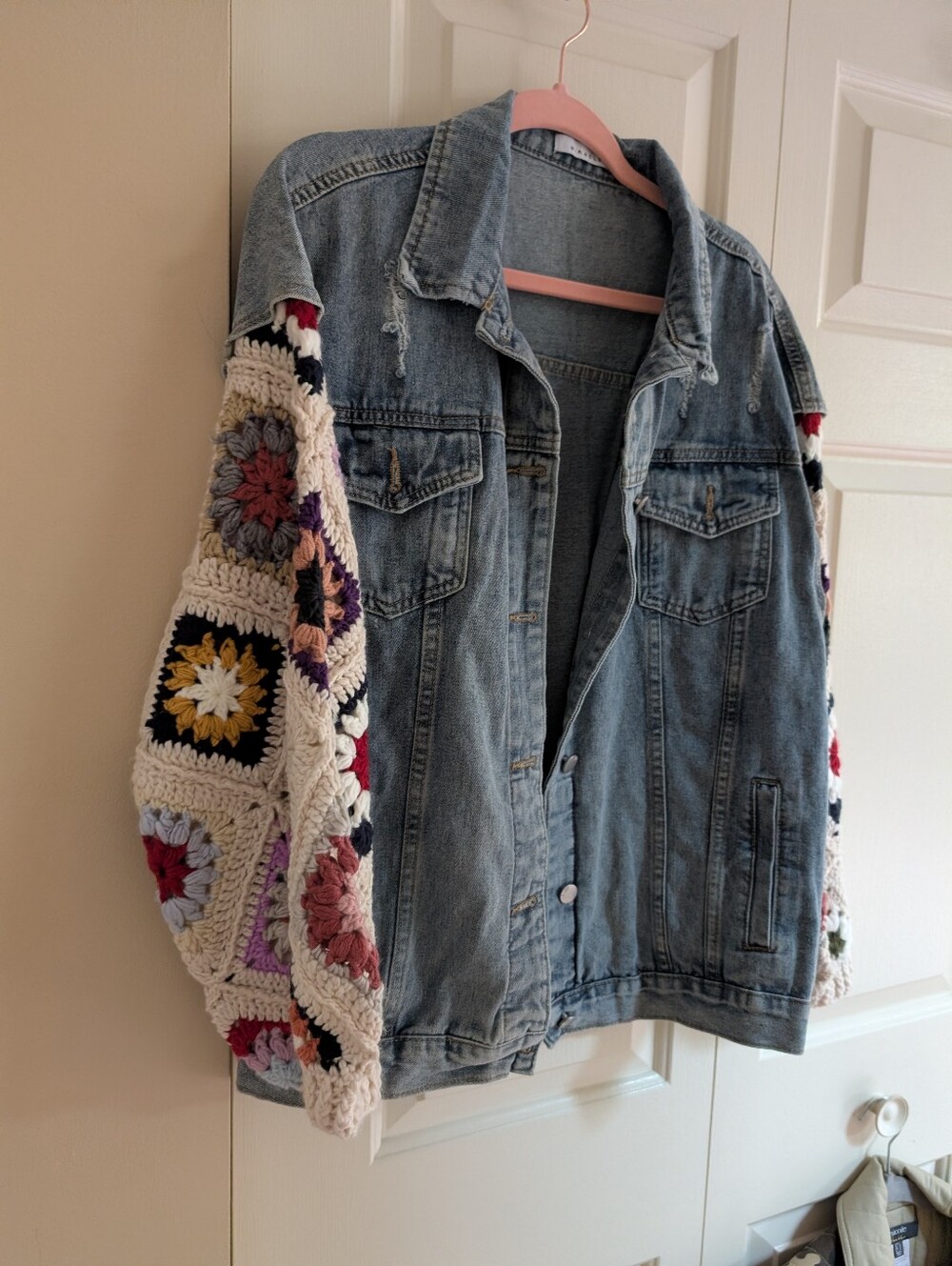 Denim Jacket with crochet sleeves